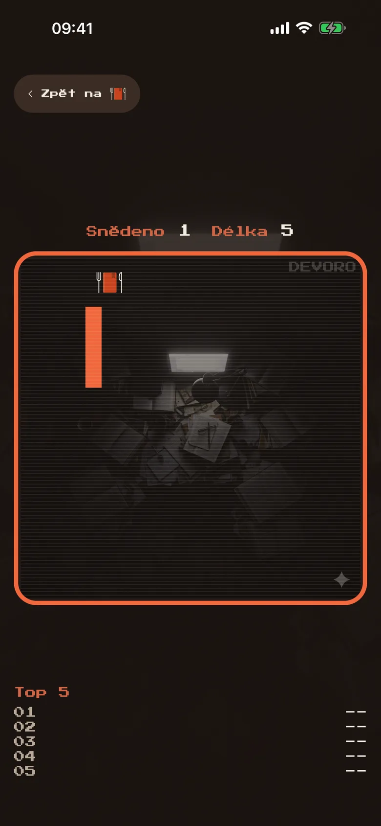 Odpočinková hra Snake v plném proudu
