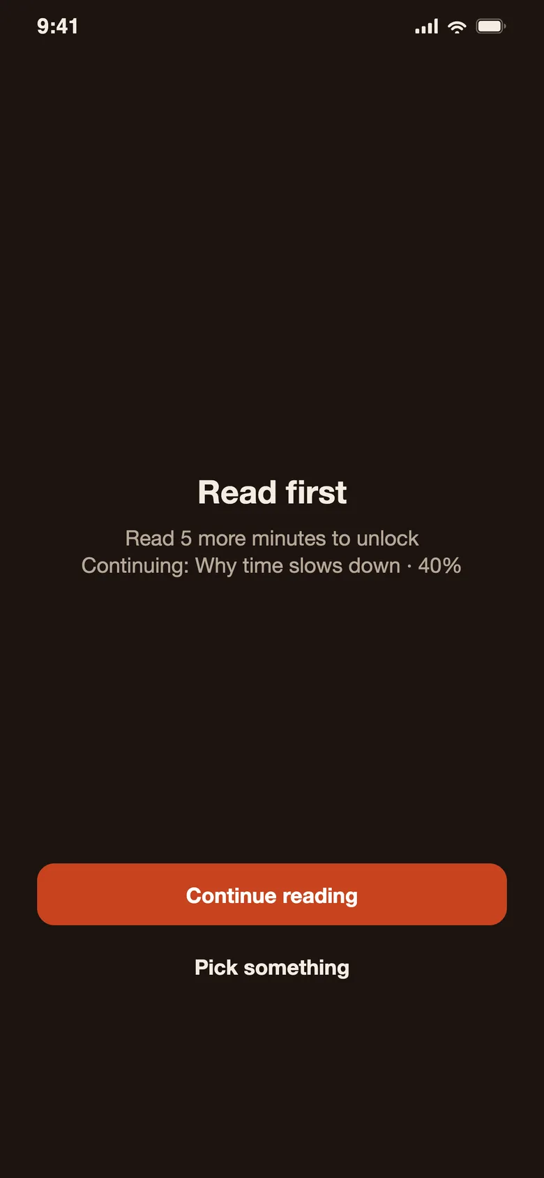 The Devoro lock page: “Read first”, with the buttons “Continue reading” and “Pick something”