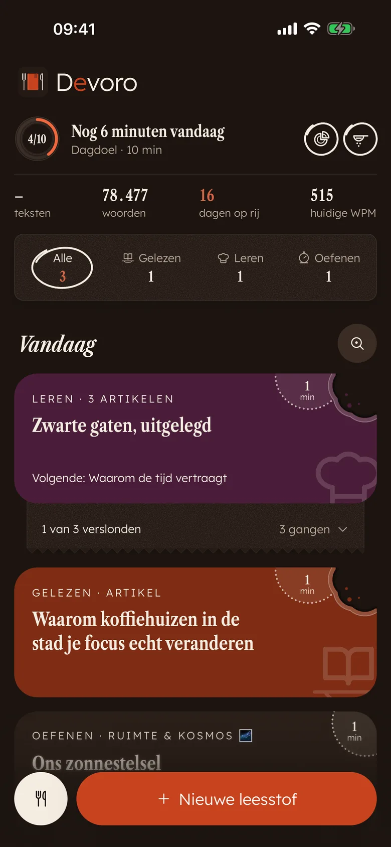 Devoro Home: kleurkaarten met hapjes, het doelbord en statistieken