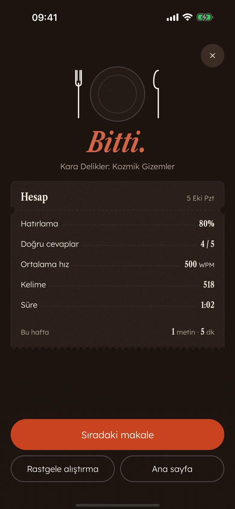 Bir okumanın ardından Devoro hesabı: “Bitti.” başlığı, hatırlama, doğru cevaplar, hız, kelime ve süre