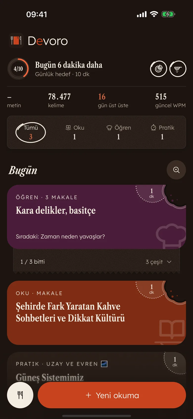 Devoro Ana Sayfa: lokmalı renkli kartlar, hedef tabağı ve istatistikler