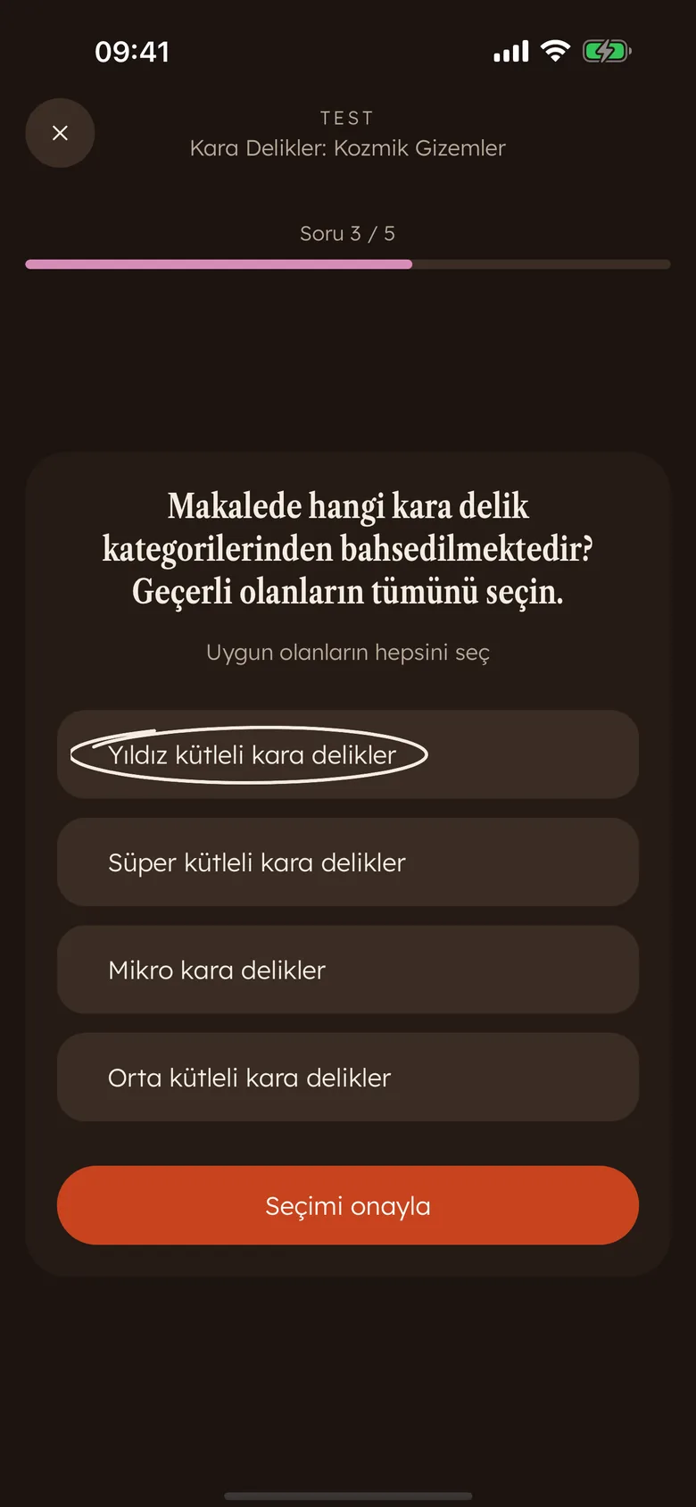 Bir okumanın hemen ardından gelen Devoro çoktan seçmeli quiz sorusu, bir cevap daire içine alınmış